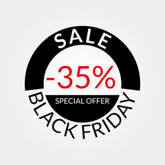 35% sale tag or discount icon. Save 35 percent of price. Black Friday design template.  Vector illustration.