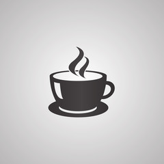Coffee cup sign icon. Hot coffee button. Hot tea drink with steam. Circle flat button with shadow. Vector