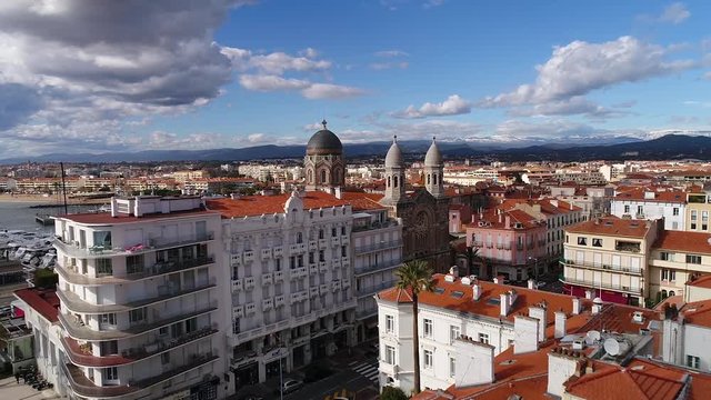 France, Var, Aerial view of Saint Raphael, Harbor and Notre Dame de la Victoire church, HD (1920X1080)