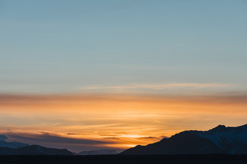 beautiful scenic landscape with mountains and sky at sunset, snaefellsnes, iceland