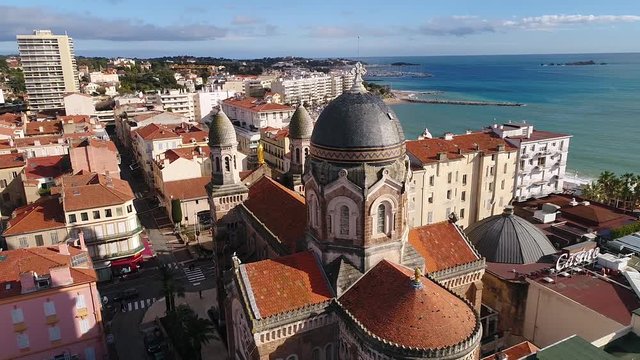 France, Var, Aerial view of Saint Raphael, Harbor and Notre Dame de la Victoire church, HD (1920X1080)
