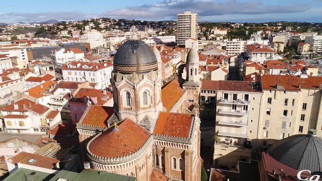 France, Var, Aerial view of Saint Raphael, Harbor and Notre Dame de la Victoire church, HD (1920X1080)