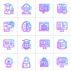 Online education and e-learning vector icons set. Suitable for print, presentation, website.