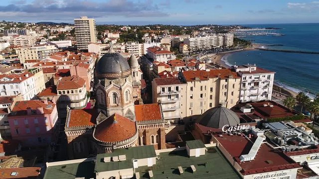 France, Var, Aerial view of Saint Raphael, Harbor and Notre Dame de la Victoire church, HD (1920X1080)