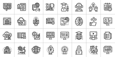 Online education and e-learning vector icons set. Suitable for print, presentation, website.