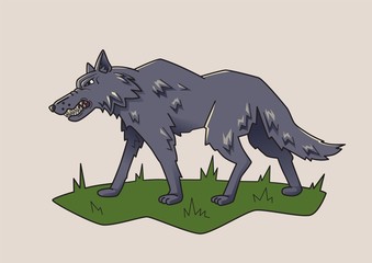 Gray Wolf, dangerous beast. Vector isolated illustration