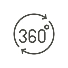 360 degrees icon vector. Line rotation angle symbol.
