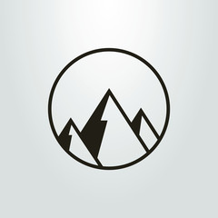 Black and white geometric icon of mountains in the frame