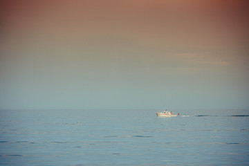 Beautiful seascape sea horizon and boat