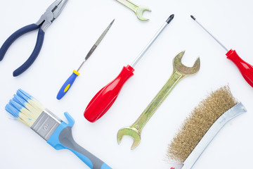 Tools for repairing isolated on the white background. Top view.