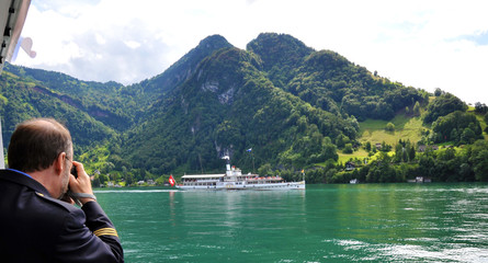 Lucerne, Switzerland - June 18, 2016: Steamship "Uri" underway on Lake Lucerne