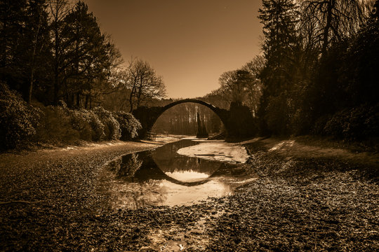 Rakotzbrucke Devils Bridge In Kromlau At Night