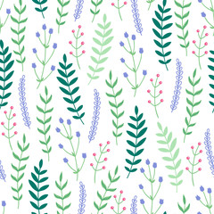 Seamless floral pattern with meadow herbs on white background