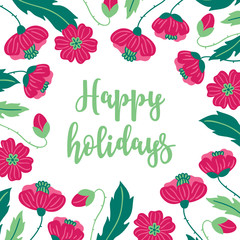 Summer greeting card with poppies. Floral frame