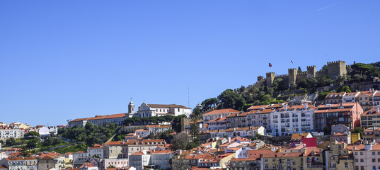 view of Lisbon from the top of the elevador de santa Justa lookout point