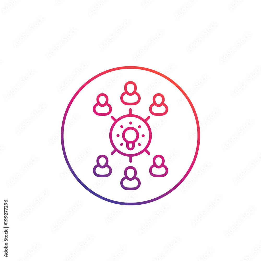 Poster brainstorm, group creativity, gathering of ideas vector line icon