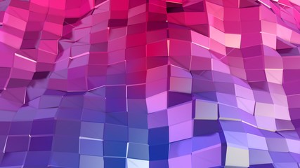 Low poly abstract background with modern gradient colors. Red blue 3d surface. V 24