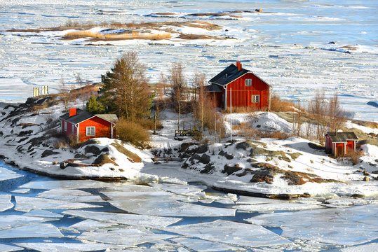 Life on islands. Ryssansaari Island in front of Helsinki, Finland. Spring