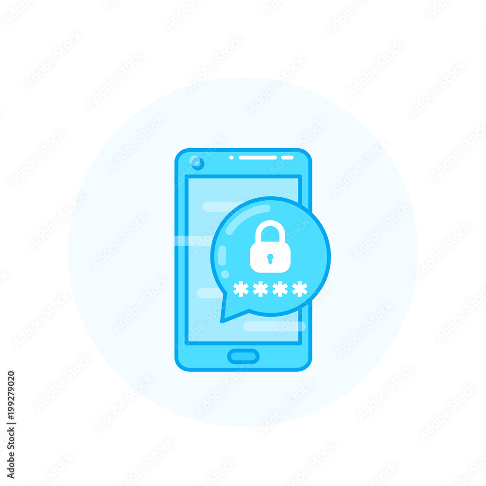 Poster mobile security, password access, authentication via smartphone vector icon