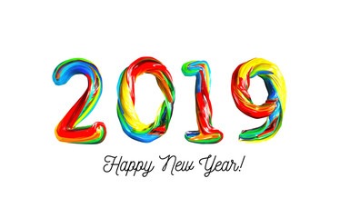 Colorful 3d text 2019. Congratulations on the new year 2019
