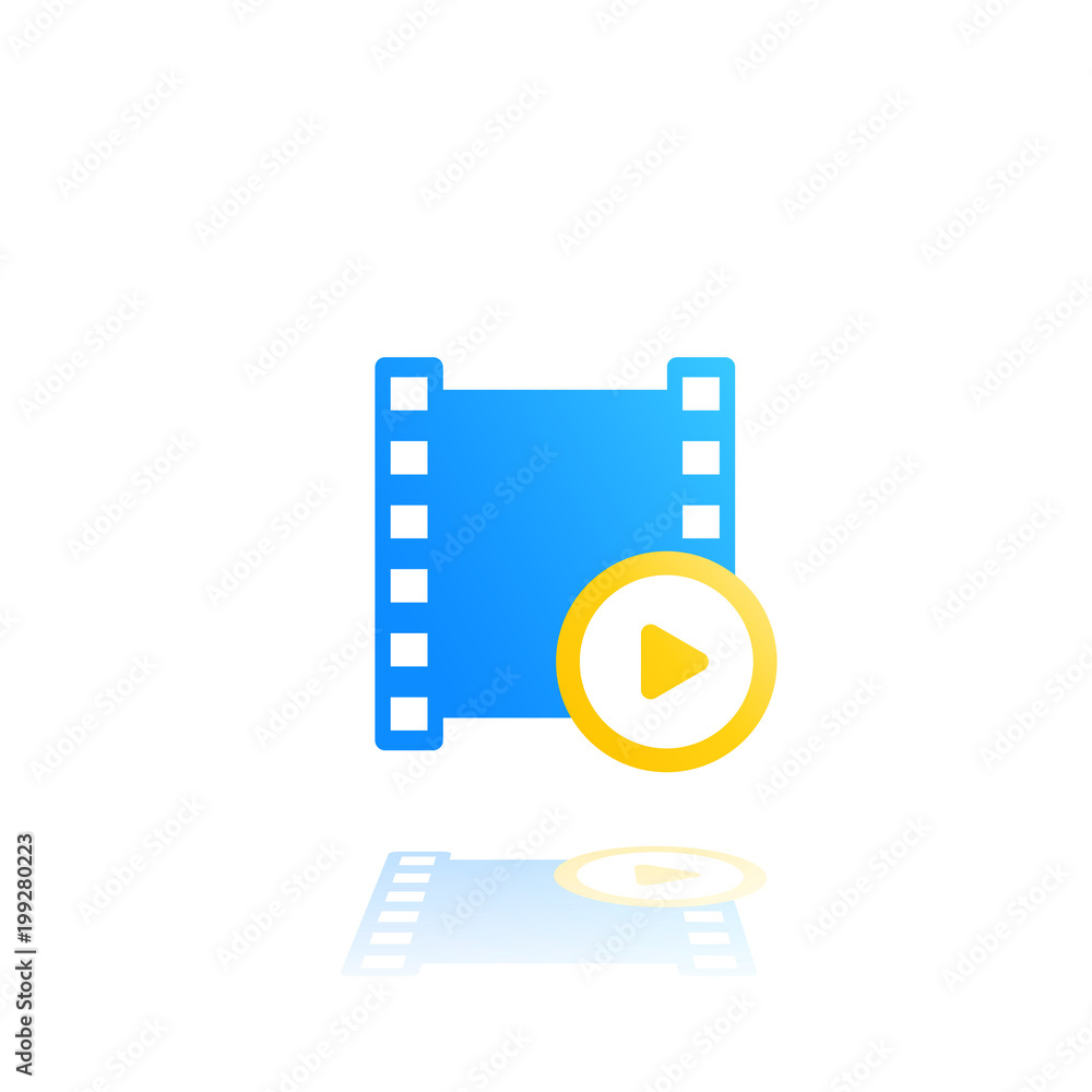 Wall mural video vector logo with play symbol and film strip on white