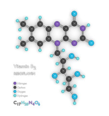 3d render of molecular model and formula of vitamin B2