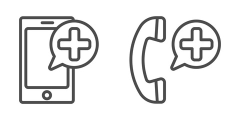 Smart phone and Medical icon. Vector lines. Medical cell phone icons