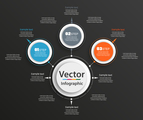 Abstract vector infographics number options template on black background. Can be used for workflow layout, diagram, business step options, banner, web design. eps 10