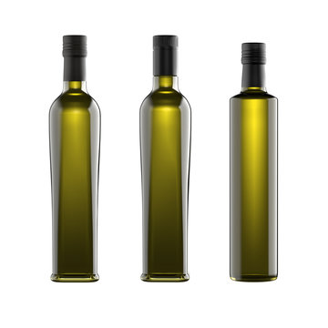 Collection of 500ml oil bottles for packshot, Fiorentina model with screw cap, Fiorentina model with plastic cap, Dorica model.
