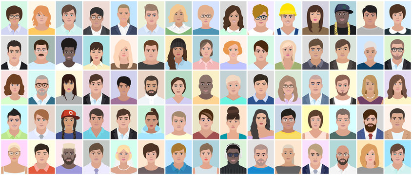Many different people, portrait, vector
