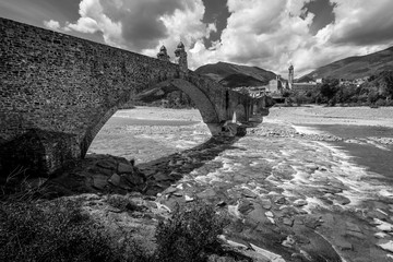 ancient medieval bridge - Bobbio Italy - black and white image