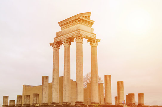 ruin of roman temple in Xanten, Germany, toned