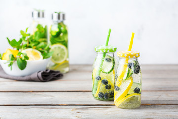 Fresh cool lemon cucumber berry infused water detox drink