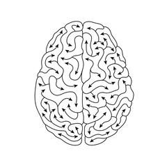 Black & white creative human brain line art illustration