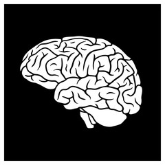 Human brain profile illustration on black background