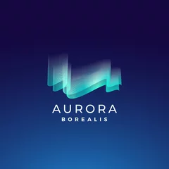 Fotobehang Aurora Borealis Abstract Vector Sign, Emblem or Logo Template. Premium Quality Northern Lights Symbol in Blue Colors with Modern Typography. On Dark Background © createvil