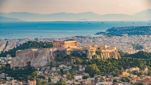 Panoramic aerial view of Athens, Greece - Timelapse at summer day