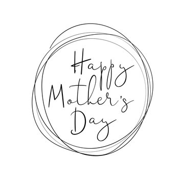 Happy Mother's Day handdrawn lettering in round frame. Signature font style. Vector illustration.