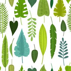 Fototapeta premium Seamless pattern with tropical flowers and leaves doodle style, design for postcard and invitation. Vector