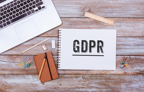 General Data Protection Regulation (GDPR) new law in 2018, office desk flat lay