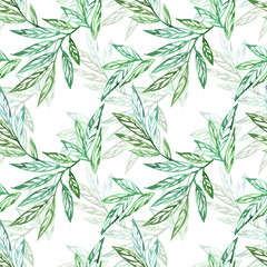 Naklejka na ściany i meble Floral seamless pattern with abstract leaves watercolor. Art illustration in hand painting style on white background 