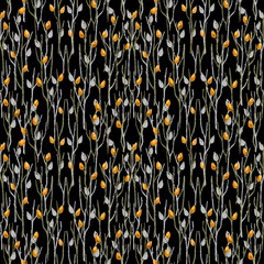 Seamless Botanical Pattern with Briar Branches in Asian Style.