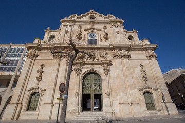 Fototapeta na wymiar Baroque facade of Saint Ignatius mother church in Scicli, Sicily, Italy