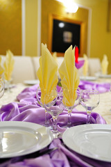 Wedding table arrangement. Luxury wedding table arrangement ready for the event.
