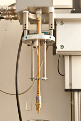 Industrial probe for analyse semiconductors. Testing device tool inside research physics laboratory.