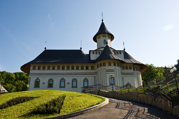 Fototapeta na wymiar Pangarati orthodox Romanian monastery heritage outdoor architecture in daytime.