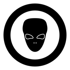 Extraterrestrial alien face or head black icon in circle vector illustration isolated .
