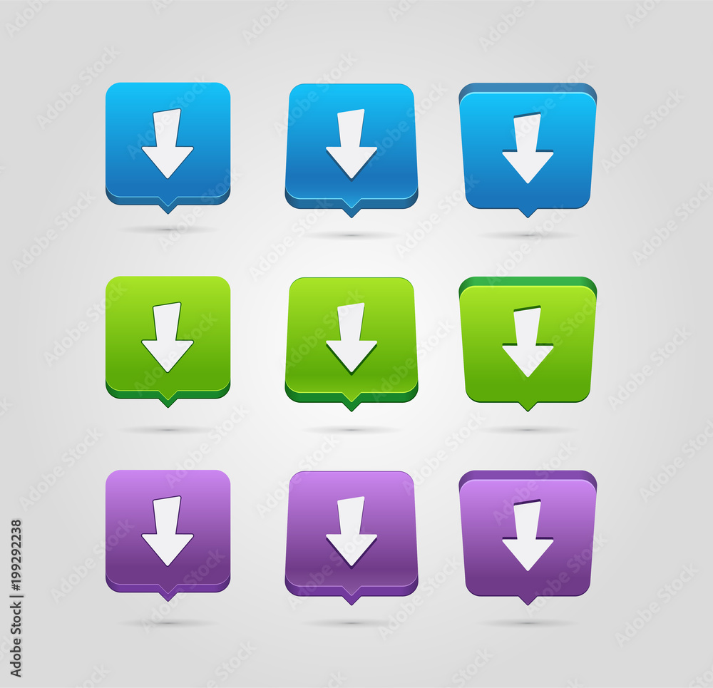 Poster download icon. upload button. load symbol. rounded squares buttons.