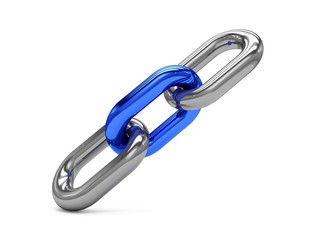 3D rendering of three links isolated on white. Lock, connection concept.