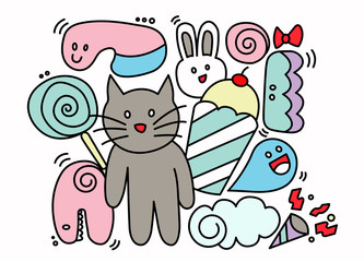 Doodle art vector of funny monsters.kid educational game page.Beautiful wallpaper of animal.